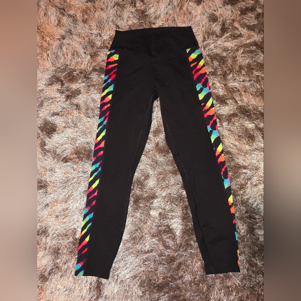 PINK Victoria's Secret Black Leggings with Colorful Stripes